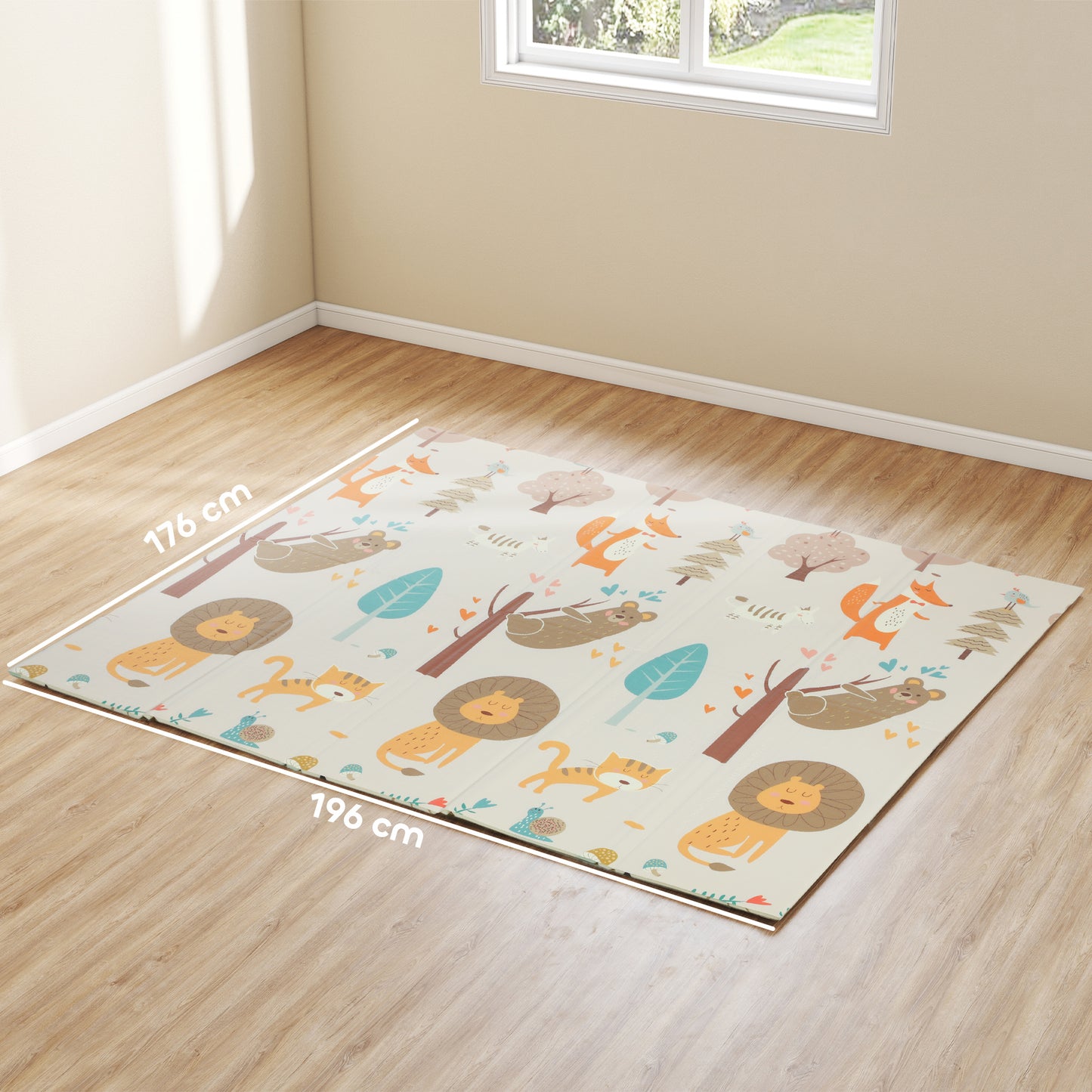 AIYAPLAY Spielmatte Baby 196 x 176 x 1,5 cm faltbar Doppelseitige Krabbelmatte Mehrfarbig