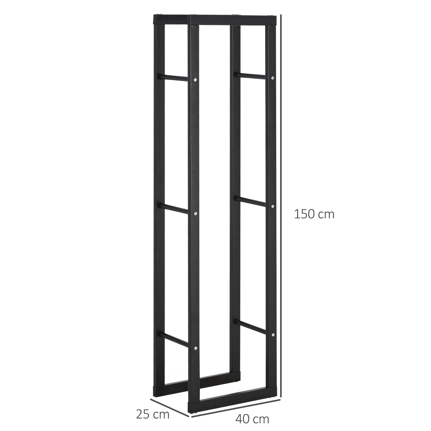 HOMCOM Kaminholzregal Metall 40 x 25 x 150 cm Brennholzregal Stapelhilfe Stahlrahmen bis 100kg Kaminholzunterstand Outdoor Holzregal Feuerholzregal für Garten Terrasse Außen Schwarz
