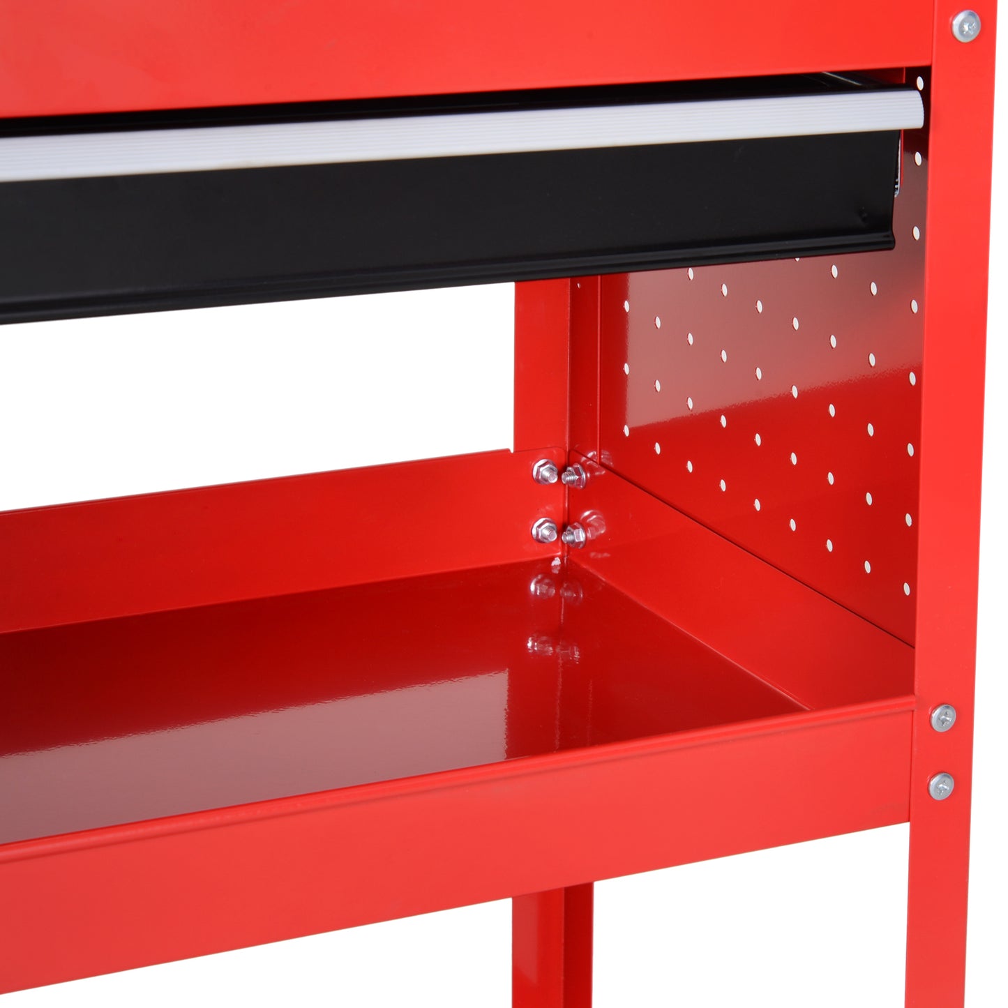HOMCOM Werkzeugkoffer Werkzeugtrolley Werkzeugbox, 3 Ebenen, 4 Rollen, 82 cm x 35 cm x 76 cm, Rot