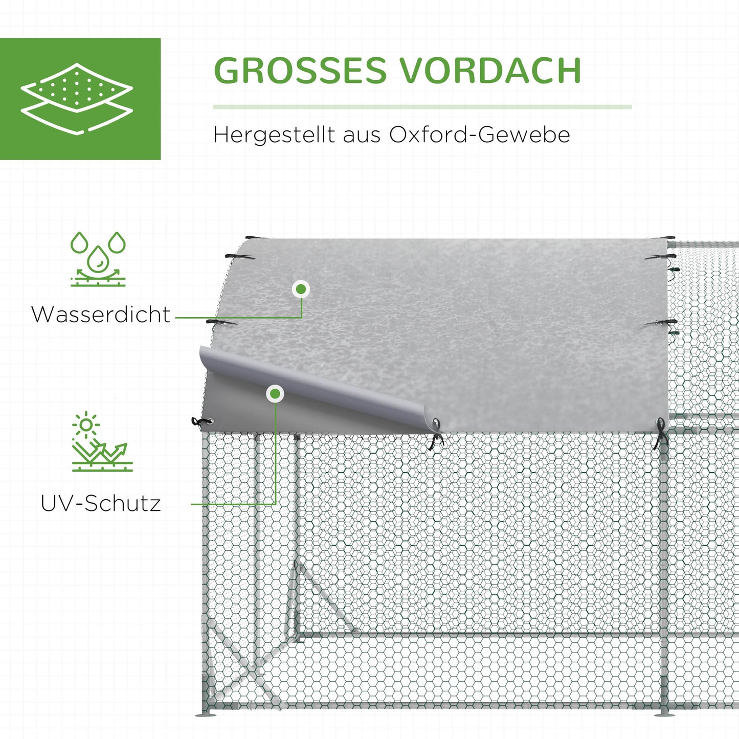PawHut Gehege für Kleintiere, Outdoor-Freilaufgehege für Hühner, Kaninchen, Enten, stabile Konstruktion, Stahl und Oxford-Stoff