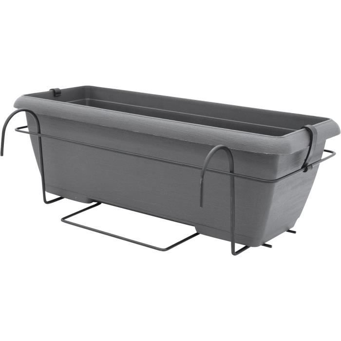 Planter kit with metal stand and integrated tray - GARDEN ID Teramo - Black-anth 50 cm - Stone effect - Recycled/recyclable