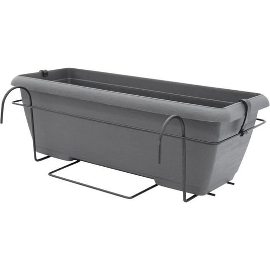 Planter kit with metal stand and integrated tray - GARDEN ID Teramo - Black-anth 50 cm - Stone effect - Recycled/recyclable