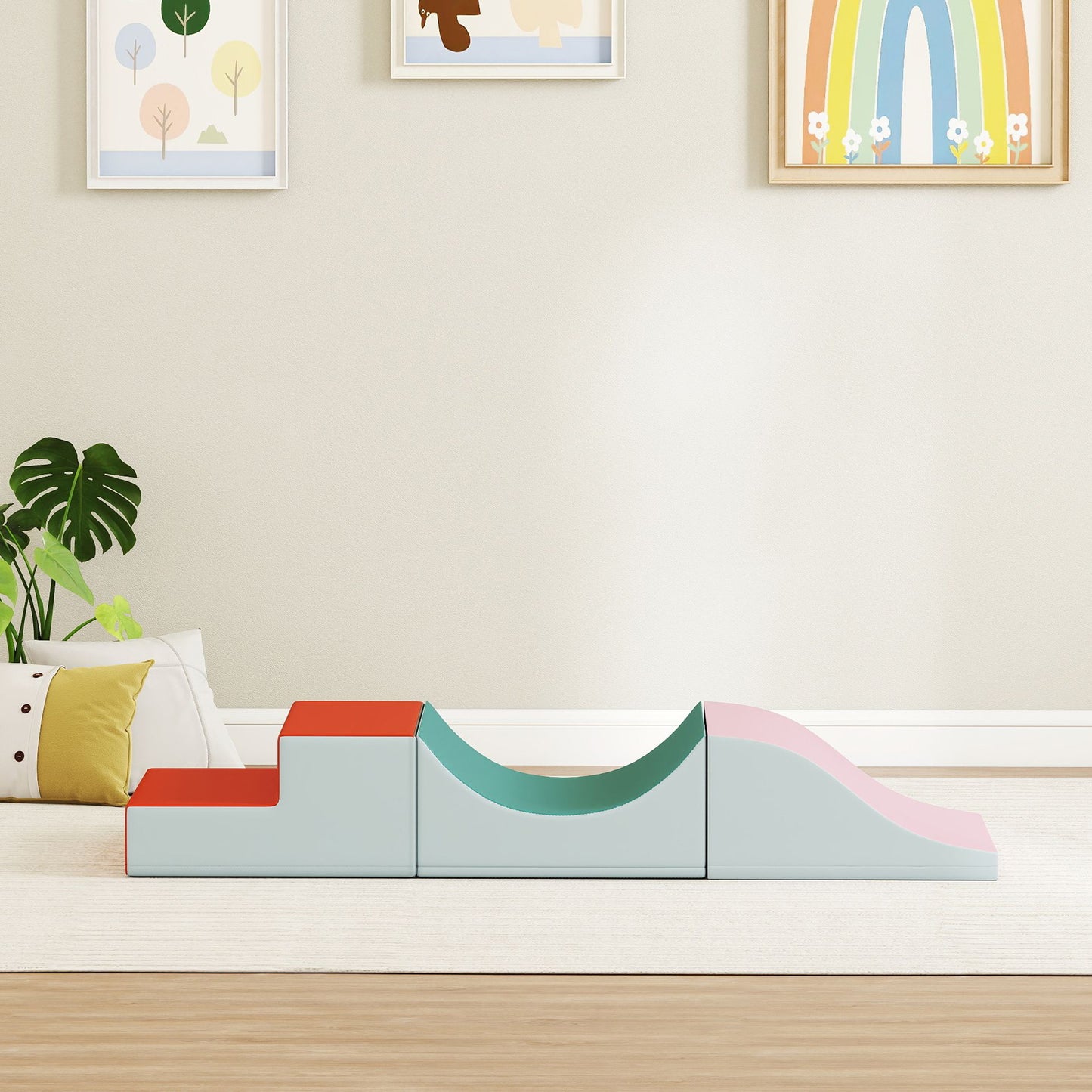 AIYAPLAY 3-teiliges Kletter- und Krabbelset für Kleinkinder, Kunstleder, Schaumstoff, Hellgrau