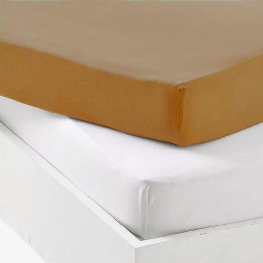 Set of 1 mattress protector + 1 fitted sheet - P'TIT DODO - 60 x 120 cm - White / Caramel