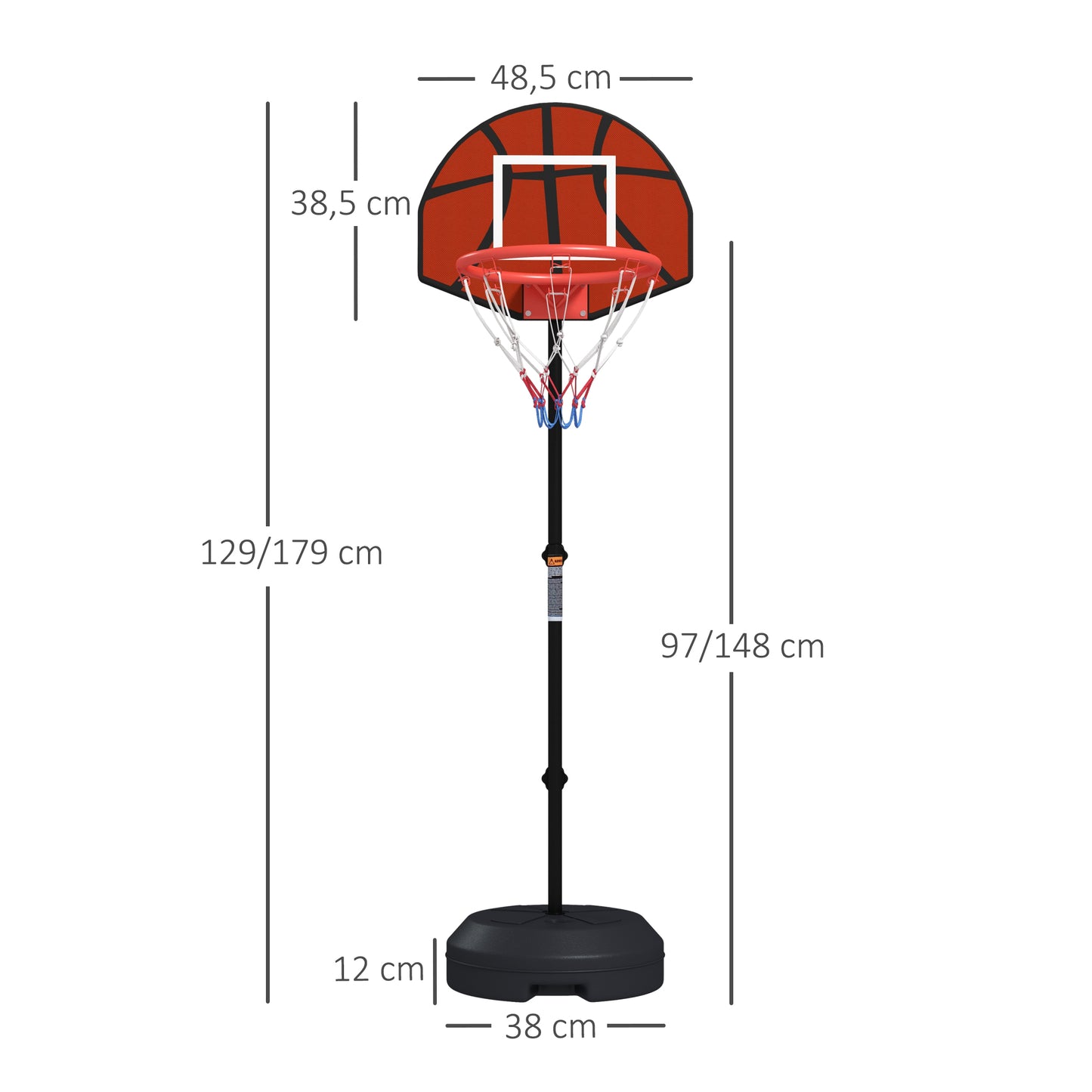 SPORTNOW Basketballständer, höhenverstellbar, Magnet-Dartscheibe, 98-148cm, Schwarz