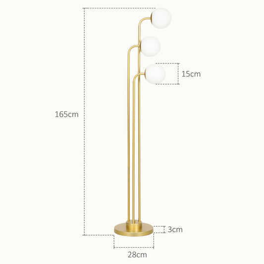 HOMCOM Moderne Stehlampe mit 3 Lampenschirmen, mit Fußschalter, für Wohnzimmer, Schlafzimmer, 3 x E27-Fassung, Goldton