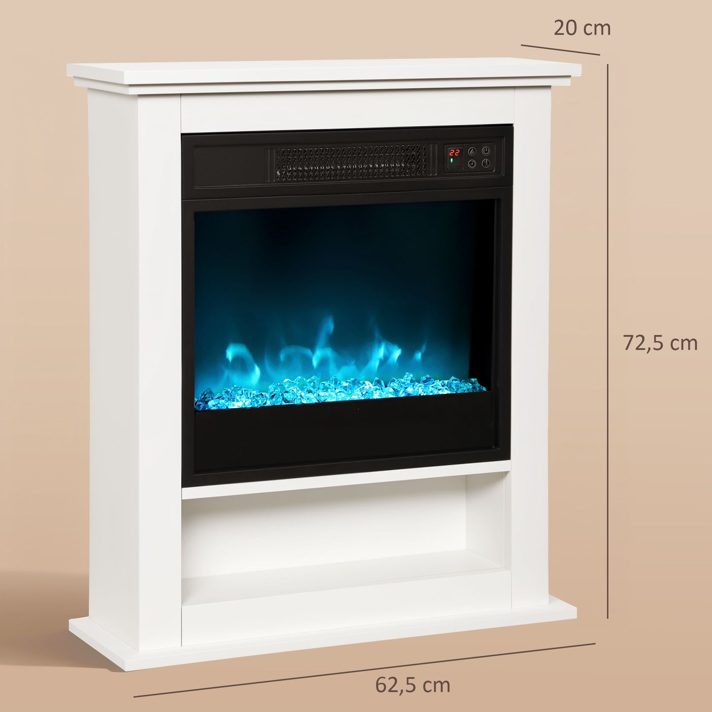HOMCOM Elektrischer Kamin, realistische Flammen mit 9 Farben, verstellbare Helligkeit, 1800W, Fernbedienung, Timer, Weiß