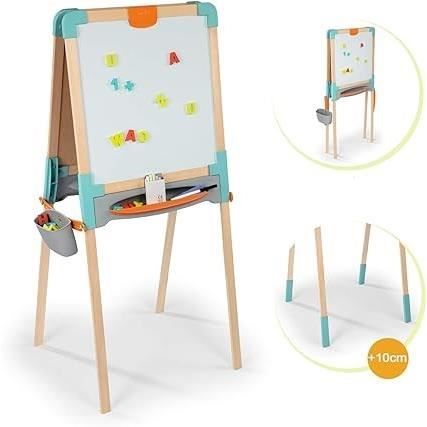 Smoby - Double-sided wooden board - Chalk and magnetic whiteboard - Foldable and adjustable height - 80 accessories - From 3 years old
