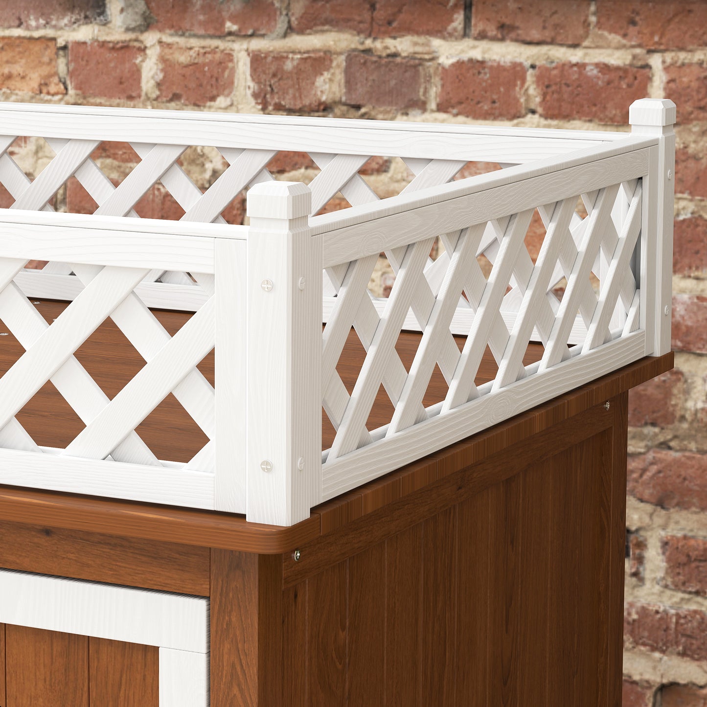 PawHut Katzenhaus, zweistöckig, mit Balkon und Treppe, für drinnen und draußen, für Katzen und Kaninchen, Tannenholz, Braun