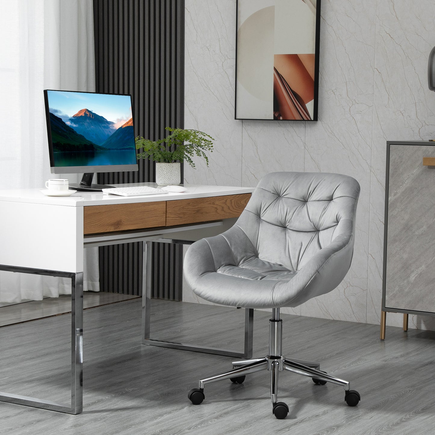 Vinsetto Bürostuhl Chefsessel Drehstuhl Computerstuhl Sitzhöhenverstellung für jüngere Benutzer und Kleines zum Lernen und Spielen Polyester Schaumstoff Metall Nylon Grau 59 x 58 x 80-90 cm