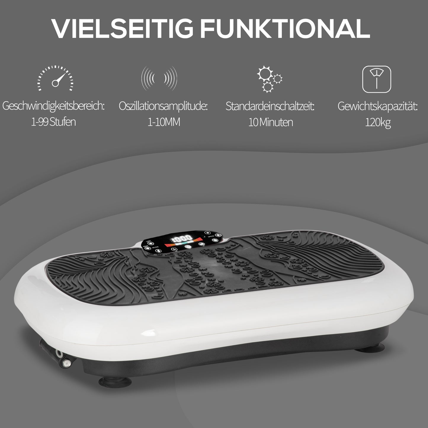 HOMCOM Vibrationsplatte mit 99 Stufen, 2 Fitnessbändern 73 x 40 x 13cm Weiß+Schwarz
