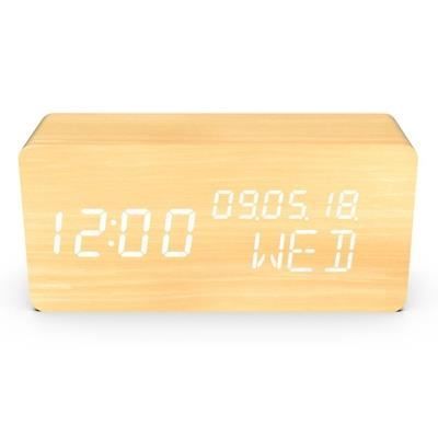 EVOOM WOOD 4 in 1 Alarm Clock - Time, Date, Day and Temperature - Natural Wood Color
