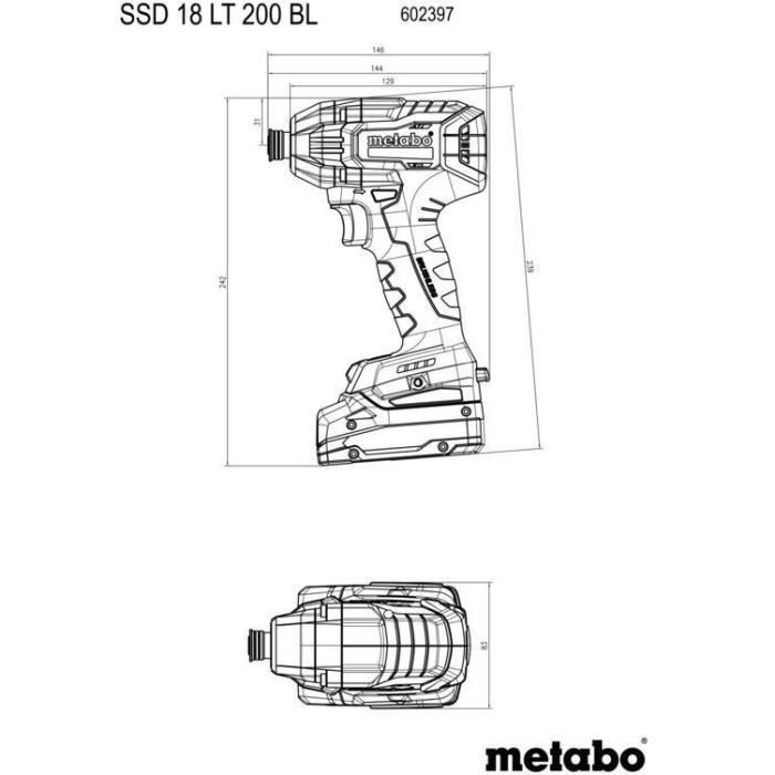 Cordless impact driver - METABO - SSD 18 LT 200 BL - 18 V - 200 Nm - Professional