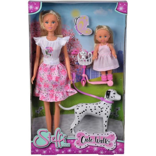 Steffi Love Dalmatian doll + Evi Love - 2 dolls 29 and 12 cm - 2 Dalmatian figurines - Evi scooter - From 3 years old