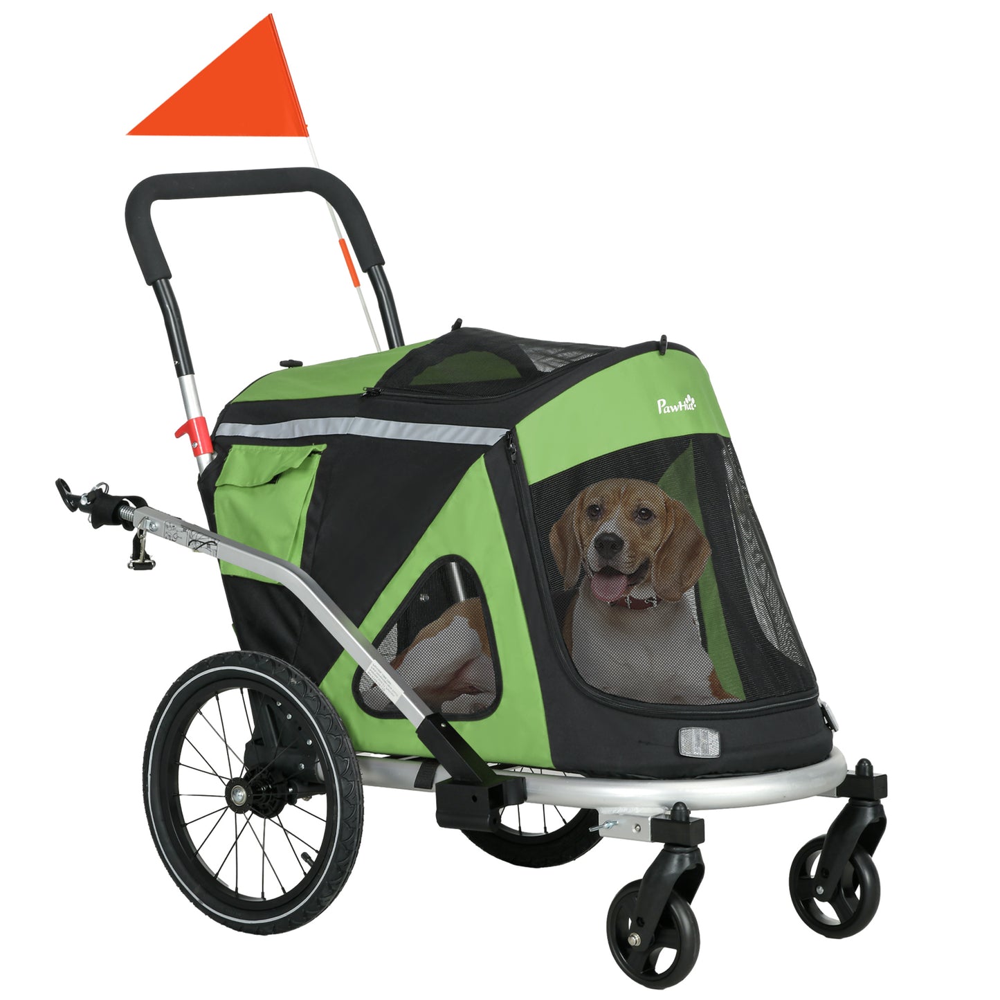 PawHut 2-i-1 Hundebuggy Hundejogger Fahrradanhänger till 20kg 2 Reflektoren 1 Sicherheitsleine 150 x 68 x 95 cm Grün