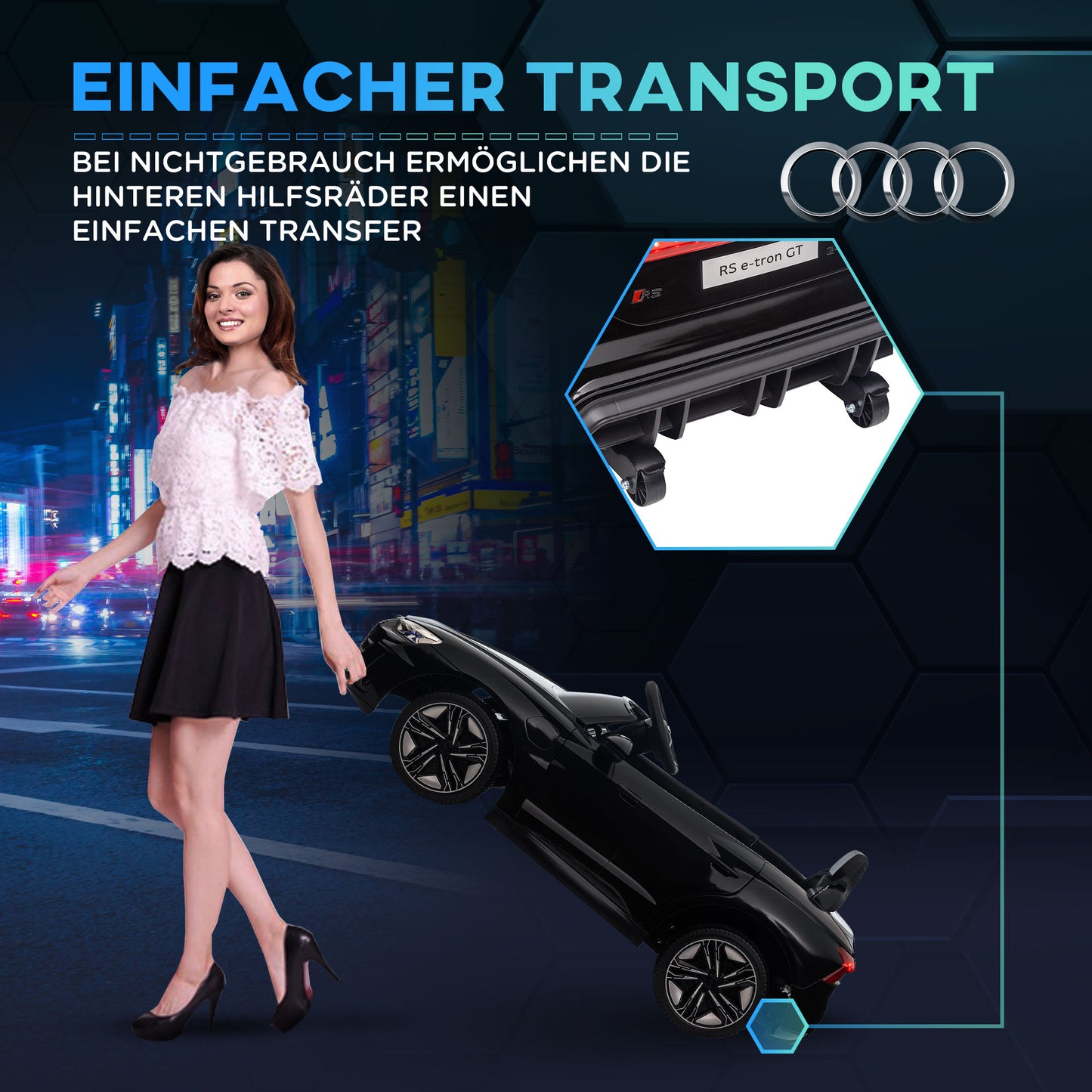 HOMCOM Kinderauto, Elektroauto, Audi-lizenziert, mit Sicherheitsgurt, Fernbedienung, Licht, schwarz, 103 x 58 x 41cm
