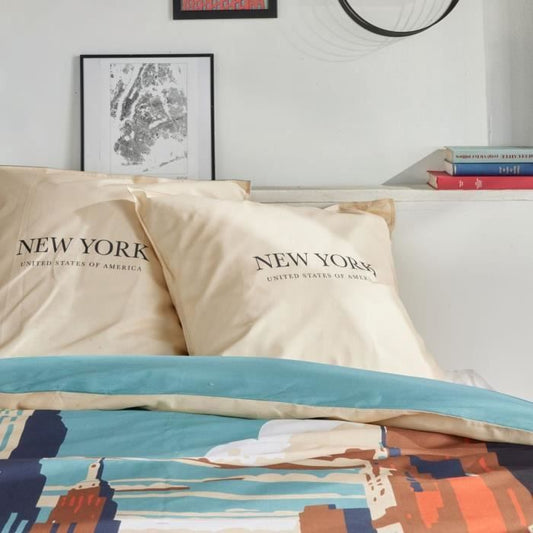Bedding set - TODAY - JAVA - 2 people - 240x220 cm - Cotton - New York print - Beige