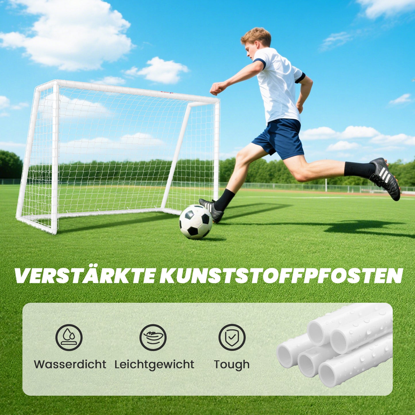 SPORTNOW Fußballtor, robustes Netz, Kunststoff-Rahmen, Heringe, 180L x 92B x 124H cm, Weiß