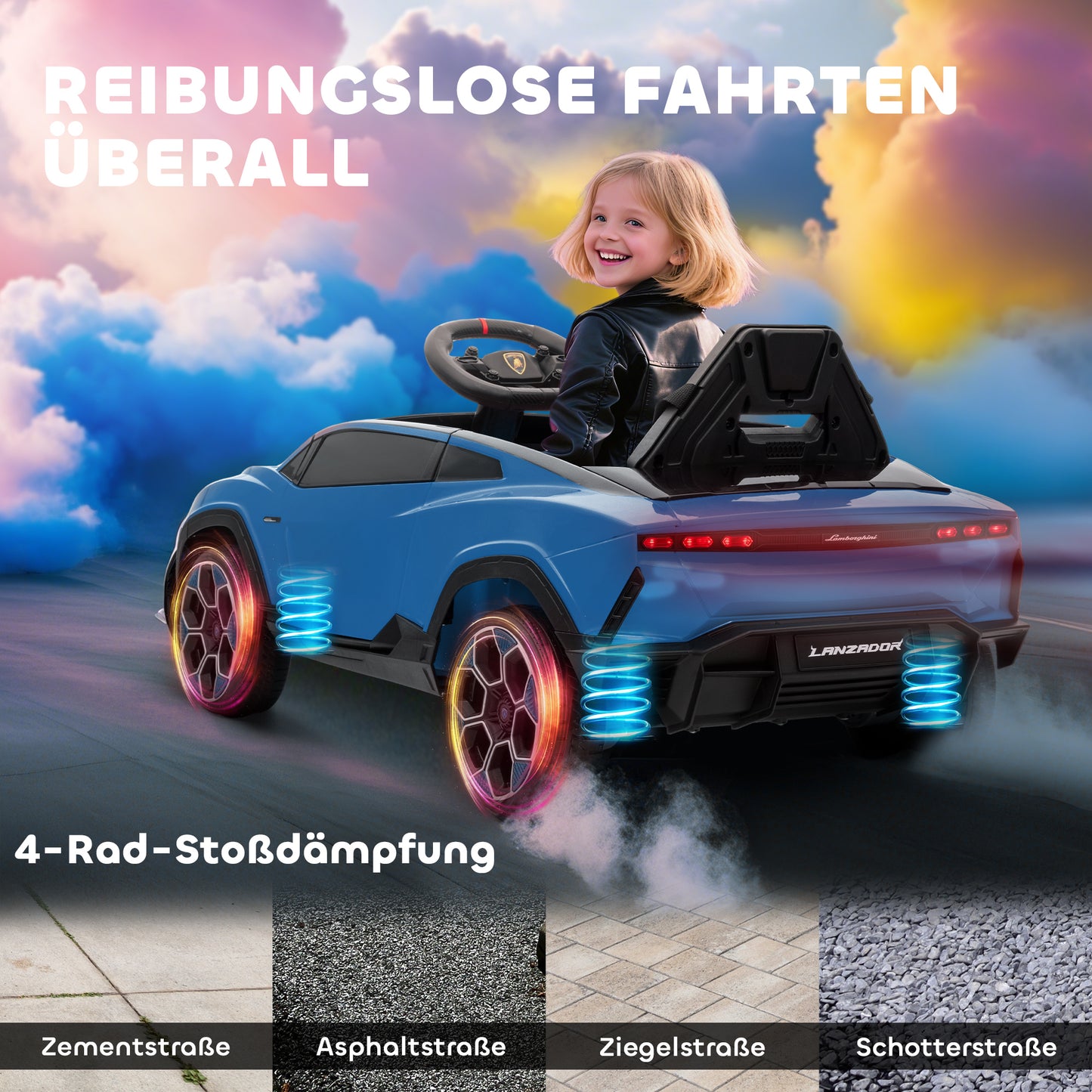 AIYAPLAY Kinder Elektroauto 12V Kinderauto mit 2,4 GHz Fernbedienung, 2 Motor, Hupe, LED, Musik, 101,5 x 49 x 43 cm, Blau