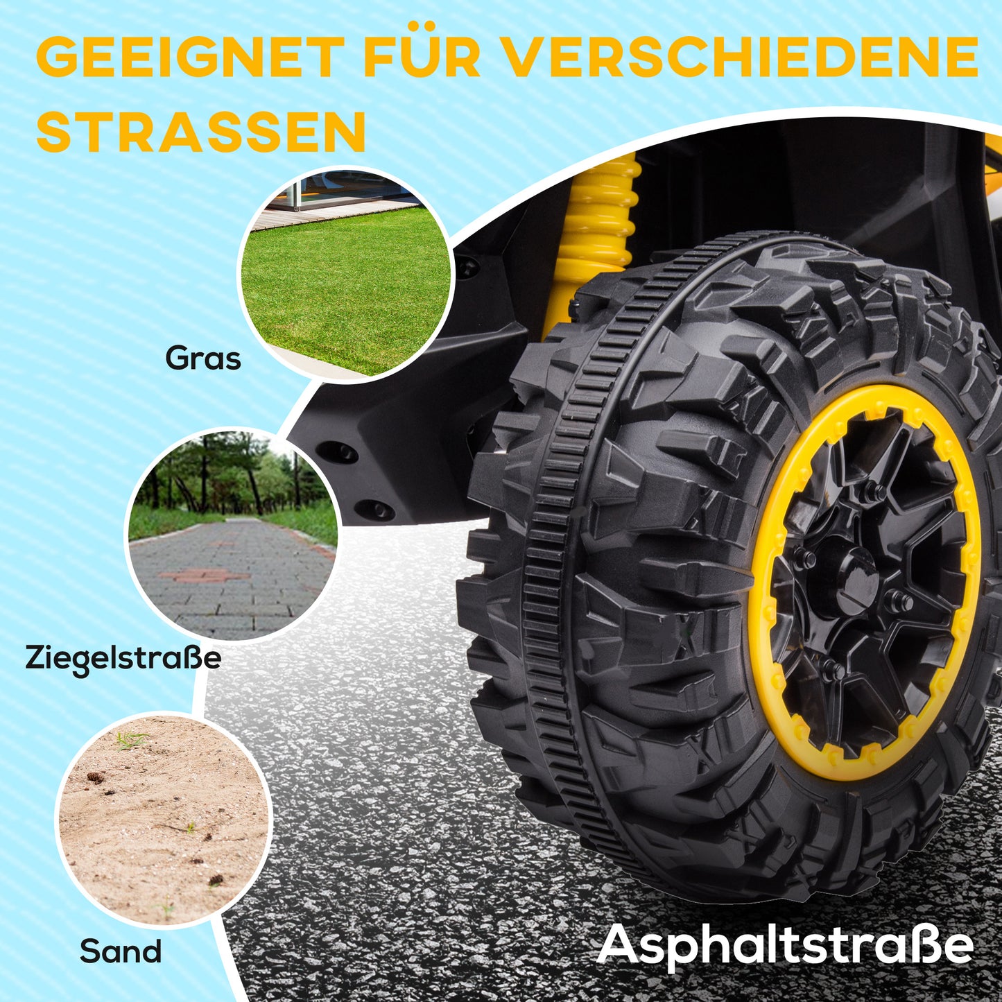 HOMCOM Elektro-Kinderquad, LED-Scheinwerfer, MP3-Player, Stoßdämpfer, ergonomischer Sitz, Gelb+Schwarz