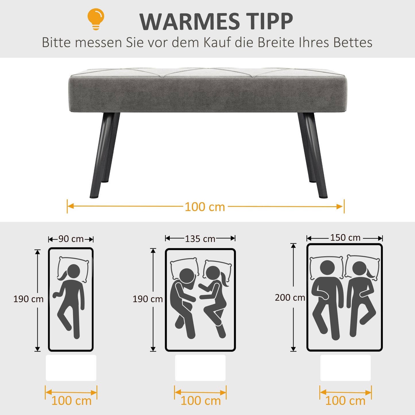 HOMCOM Sitzbank Polsterbank Bettbank, Samtoptik, 100 x 36 x 45 cm, Grau