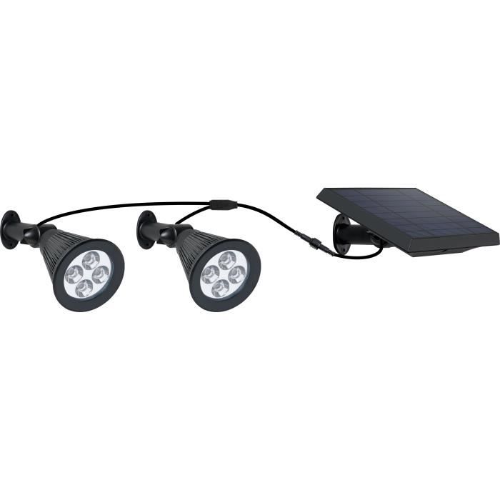Double solar spotlight connected with remote solar panel 2 in 1 to prick or to fix powerful lighting white LED dimmable FAMILY SPIKY