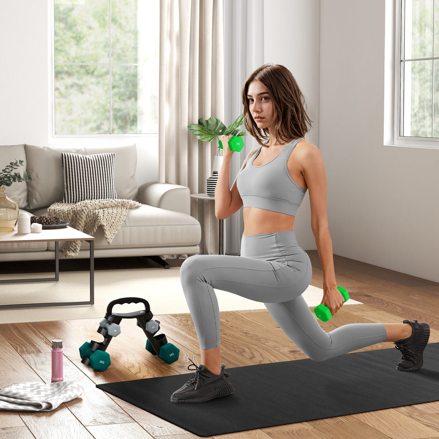 SPORTNOW Hantelset mit Aufbewahrungsgestell, Set mit 6 Hanteln für Fitness-Training, 2 x 1kg, 2 x 3kg, 2 x 5kg