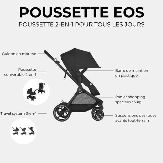 CYBEX EOS BLACK Moon Black Trio Stroller Pack: 2in1 convertible stroller + Aton B2 i-size car seat + Convertible carrycot hammock