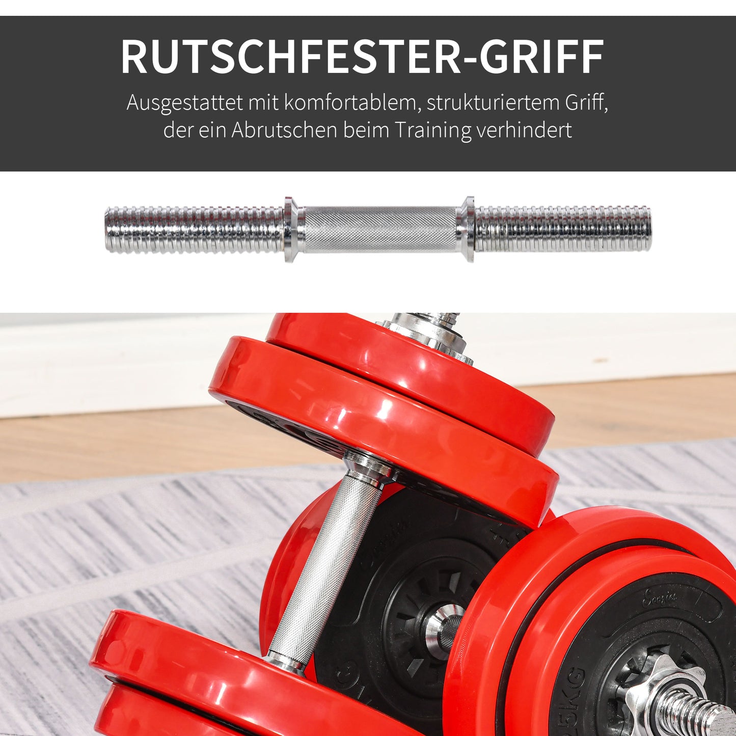 HOMCOM Hantelset 20/30KGS 2-IN-1 Hanteln&Langhanteln verstellbar Gewichtheben für Zuhause Fitness Muskel Rot+Schwarz 21,5 x 21,5 x 3,8 cm