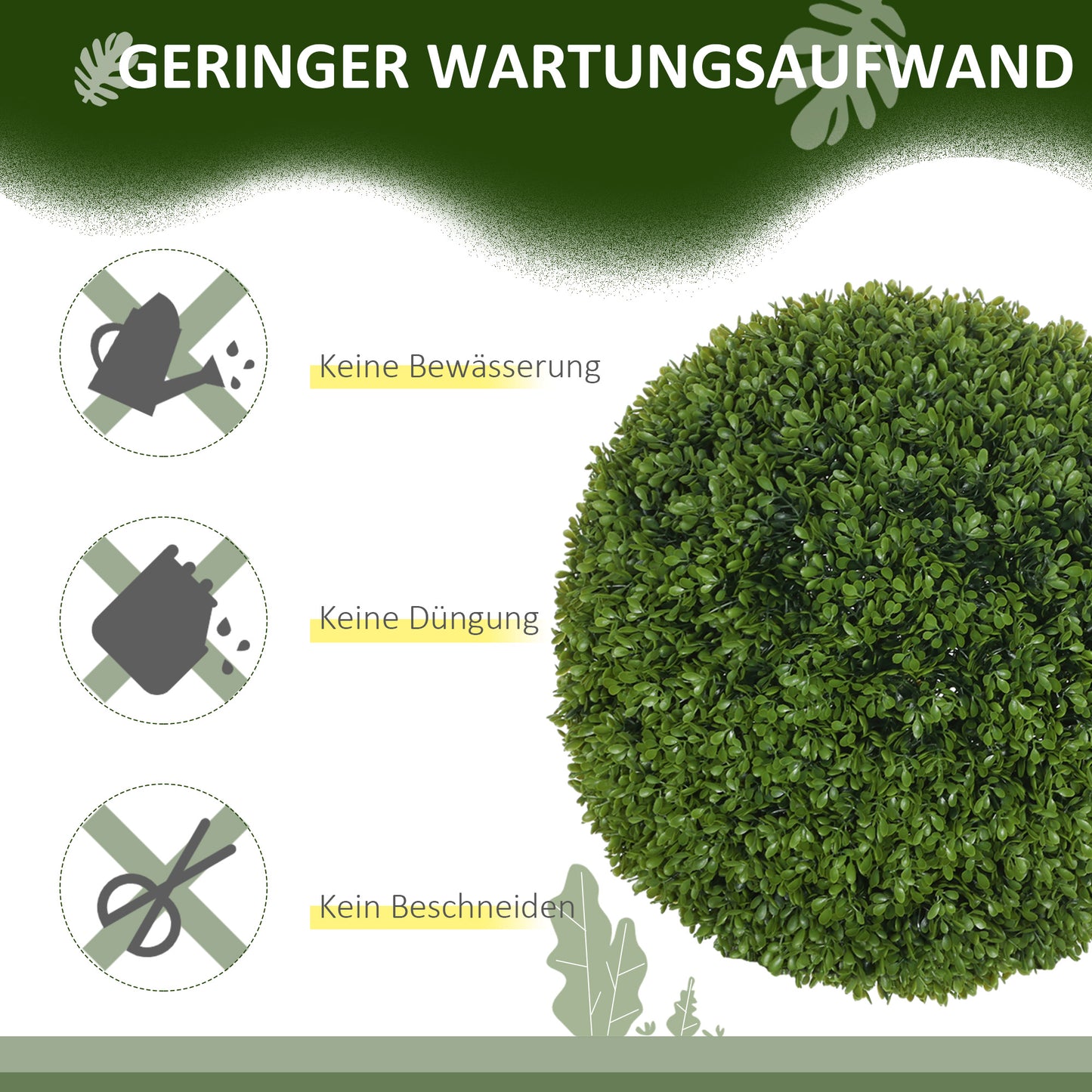 HOMCOM 2er-Set Buchsbaumkugel, Künstliche Pflanzen, Zimmerpflanze mit UV-Schutz, Deko-Pflanze, für Indoor, Outdoor, Grün