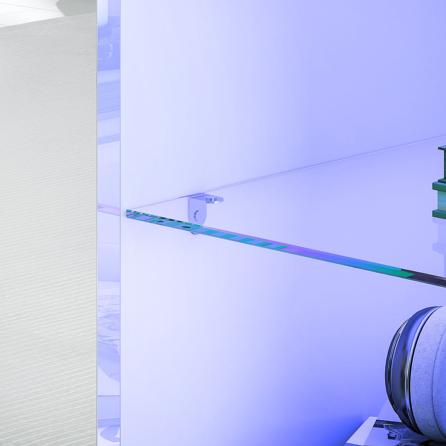 HOMCOM TV-Schrank mit LED-Beleuchtung, 2 Schranktüren, Glasregal, Kabellöcher, für Wohnzimmer, Spanplatte, Weiß