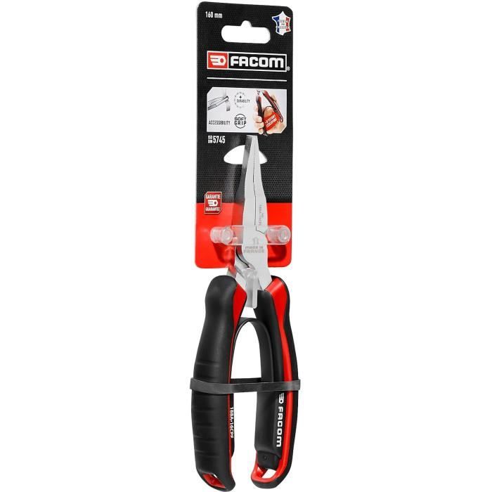 Straight flat -plague pliers 168 mm Facom - 188A.16CPEPB - Thin 46mm length and finely striated beak to strengthen the socket