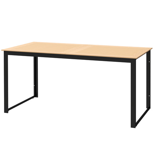 Outsunny Gartentisch für 6 Personen 160 x 80 cm Wetterfest Balkontisch mit Lamellen-Tischplatte, Buffettisch Outdoor Teak