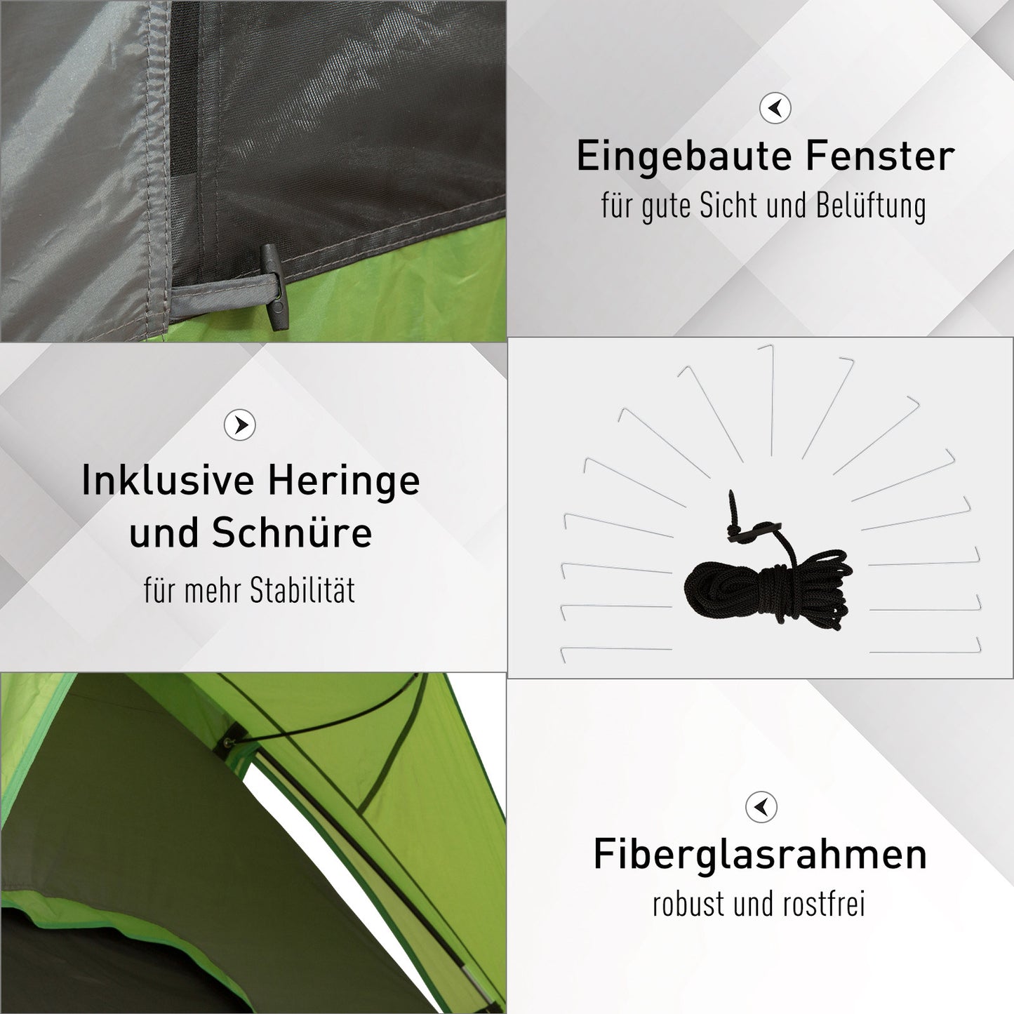 Outsunny Autozelt, Campingzelt, Reisezelt, für 4-5 Personen, Glasfaser Polyester, Grün, 300 x 300 x 230 cm