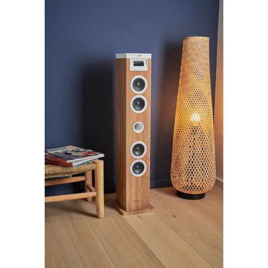 Speaker Tower - THOMSON - Bluetooth/CD/USB/SD - White/Wood - 60W - FM Radio