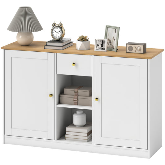 HOMCOM Küchenkommode, Sideboard mit Schublade, Schränken, Regalen, Spanplatte, Weiß