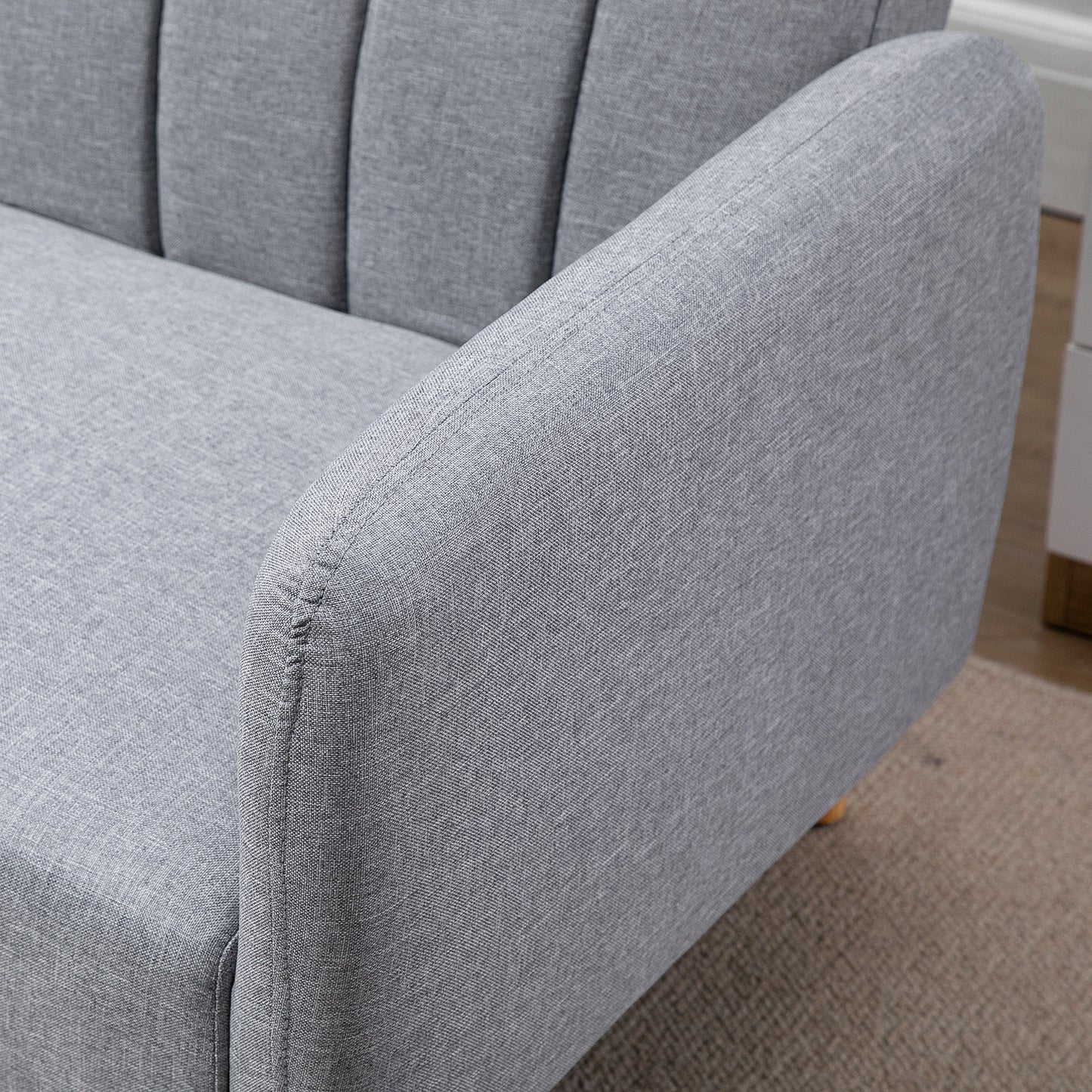 HOMCOM Schlafsofa, 2-Sitzer Stoffsofa, Sofa mit Schlaffunktion, leinenartiges Polyester, Kautschukholz, 173 x 75 x 73 cm, Grau