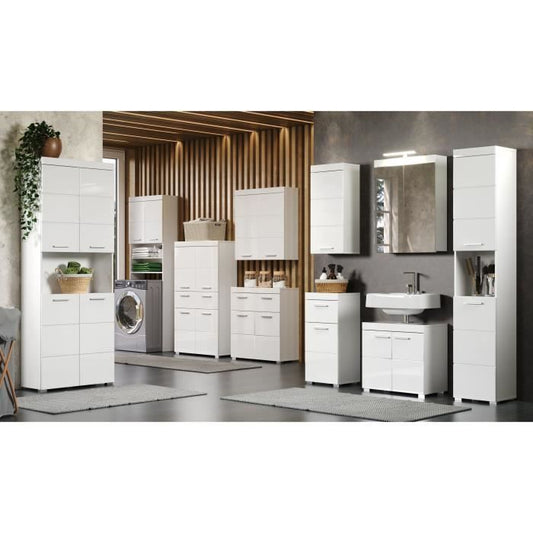 AMANDA high bathroom storage unit - 1 door - White - L 37 x D 23 x H 77 cm