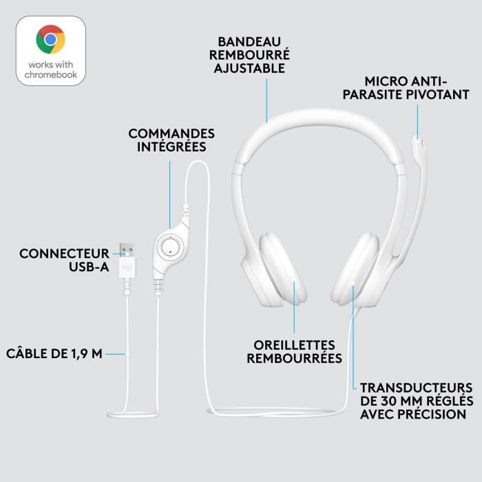 Logitech H390 Stereo wired helmet with antibruity microphone, USB -A - broken white