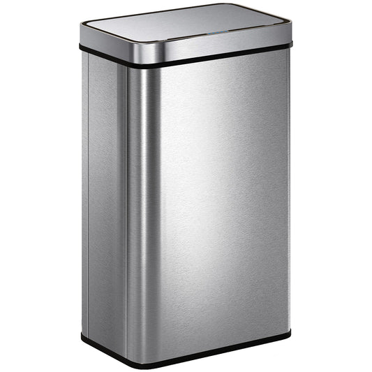 HOMCOM 60 L Sensor-Mülleimer, automatischer Deckel, Edelstahl, vielseitig einsetzbar, Silberfarben