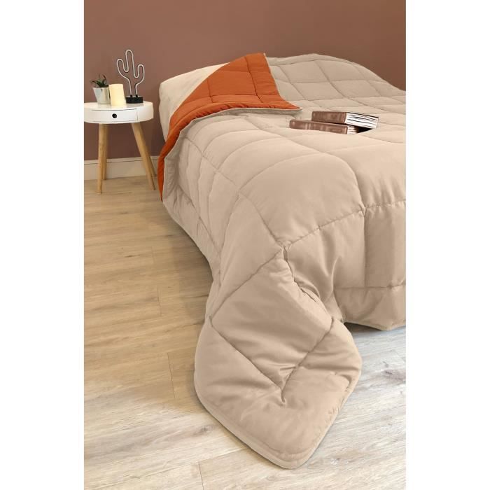 POYET MOTTE Microfiber duvet 400g / m² CALGARY - 220 x 240 cm - Pebble gray and Gimgember brown