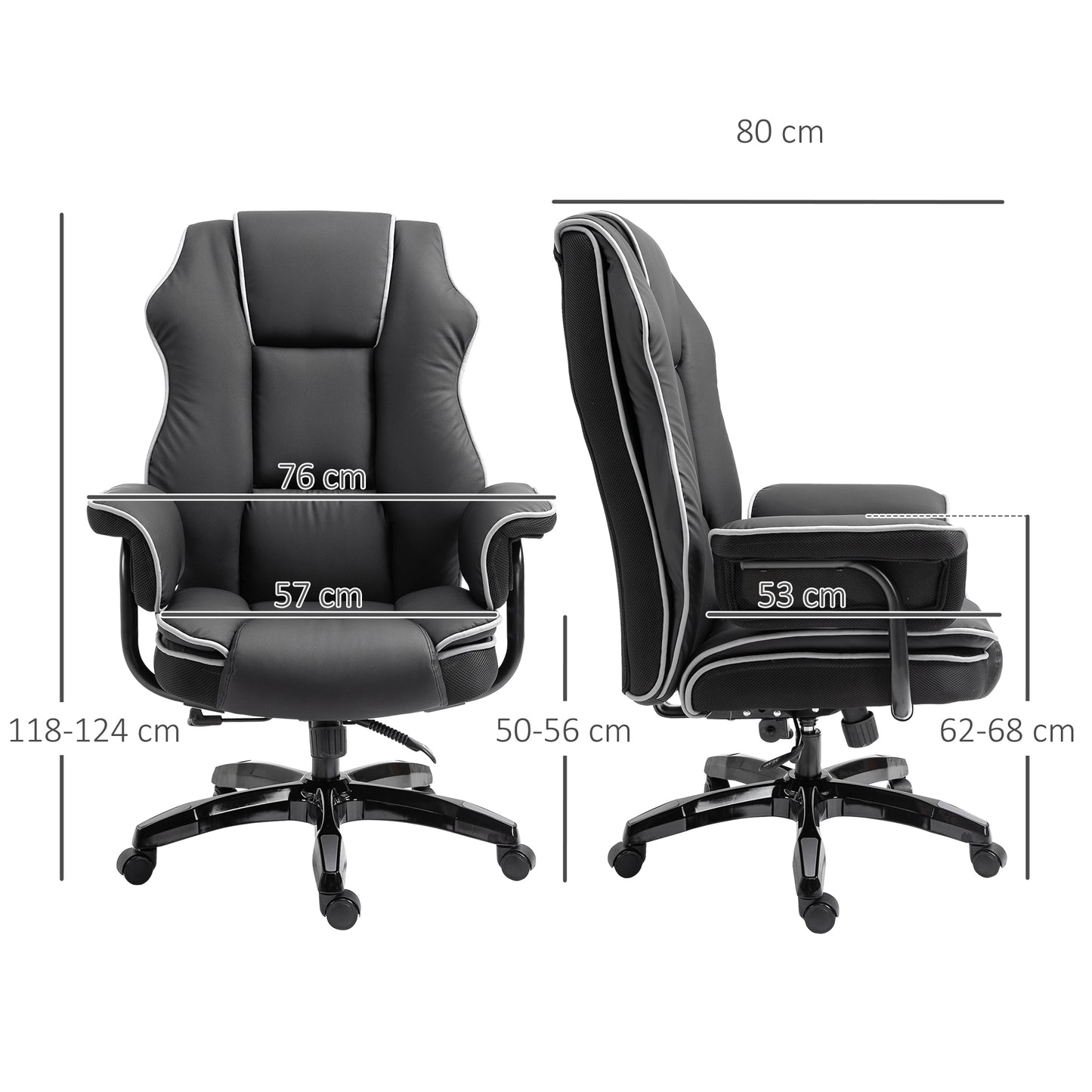 Vinsetto Bürostuhl, Ergonomisch Schreibtischstuhl mit Liegefunktion, Drehfunktion, Höhenverstellbar Computerstuhl für Home-Office, Kunstleder, Schwarz