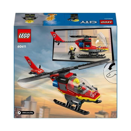LEGO 60411 City Fire Rescue Helicopter, Toy with Firefighter Pilot Minifigures, Gift for Children