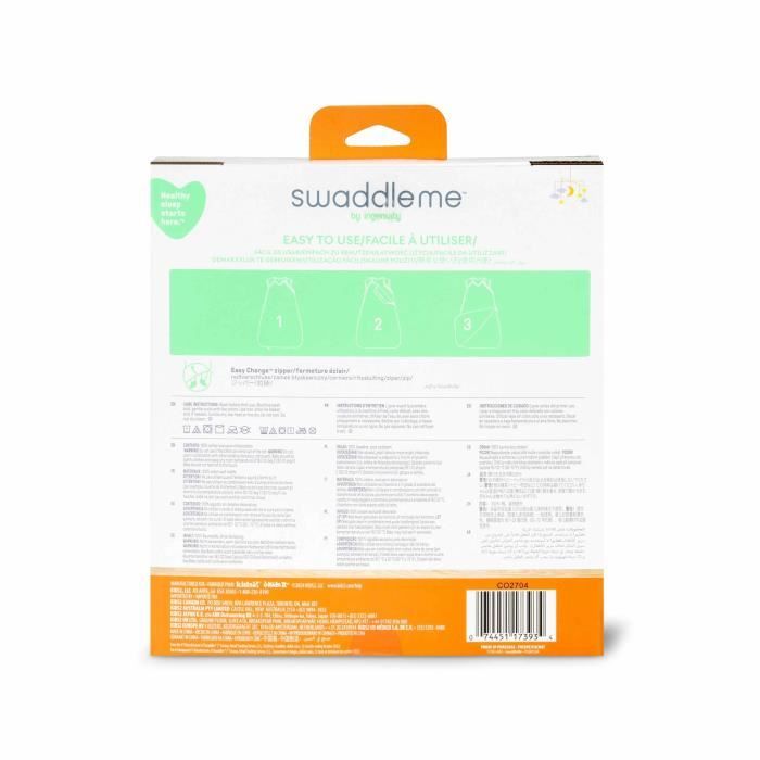 INGENUITY Swaddling Bag, Sage Green Sleeping Bag in Cotton Foam, TOG 1. Adjustable from 3 to 18 months, Oeko-Tex certified