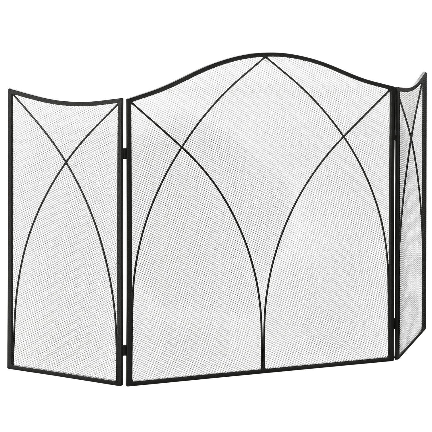 HOMCOM Funkenschutz für Kamine, dreifach faltbar, Metallstruktur, Beschichtung, 108x2x76 cm, Schwarz