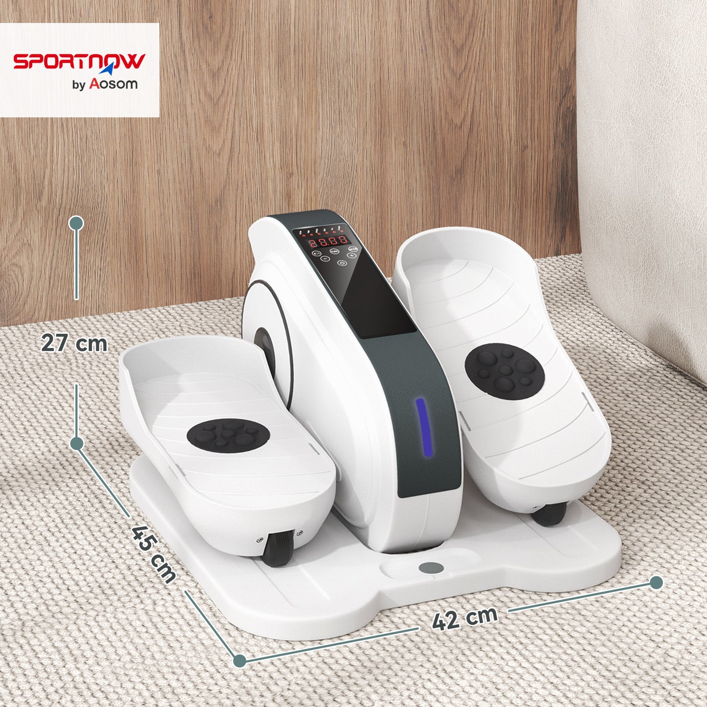 SPORTNOW Sitzpedaltrainer, Mini-Ellipsen-Trainer mit LCD-Monitor, Fernbedienung, 10 einstellbare Geschwindigkeitsstufen, Weiß