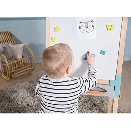 Smoby - Double-sided wooden board - Chalk and magnetic whiteboard - Foldable and adjustable height - 80 accessories - From 3 years old