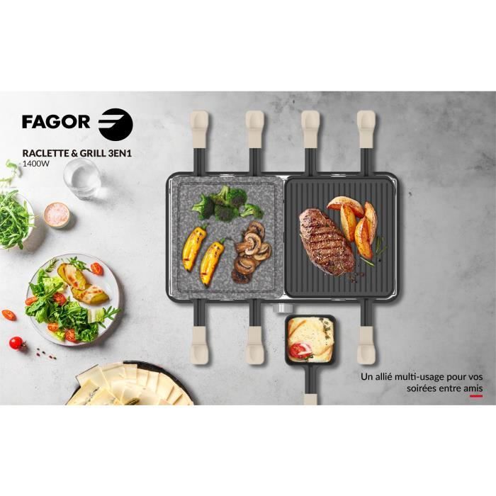 Raclette / Grill - FAGOR - FGRG8 - 8 people - Cooking stone - 1400W - Adjustable thermostat