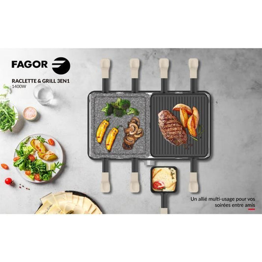 Raclette / Grill - FAGOR - FGRG8 - 8 people - Cooking stone - 1400W - Adjustable thermostat