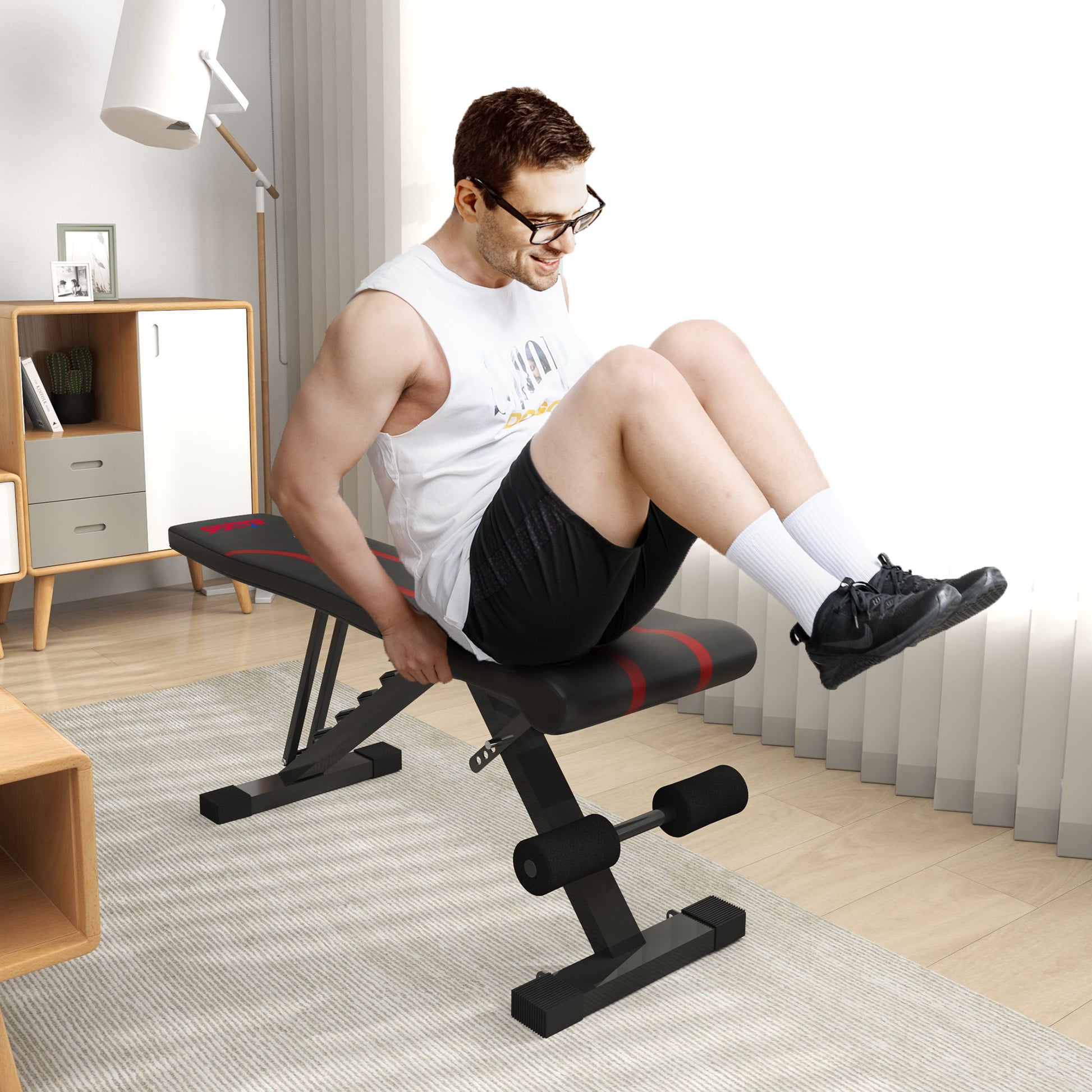 SPORTNOW Klappbare Workout-Bank, 6-stufige Rückenlehne, 4-stufiger Sitz, Metall, gepolstert, Schwarz